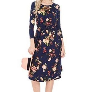 Soft Floral Navy Dress with Pockets!